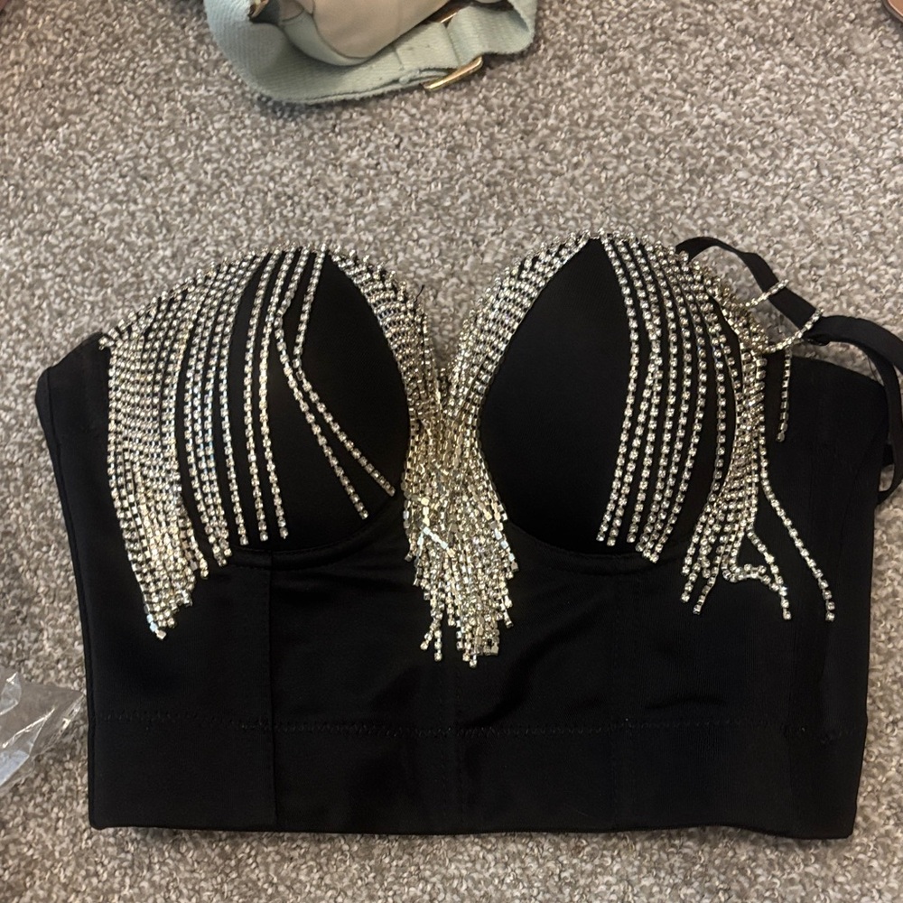 Black Rhinestone Embellished Bustier